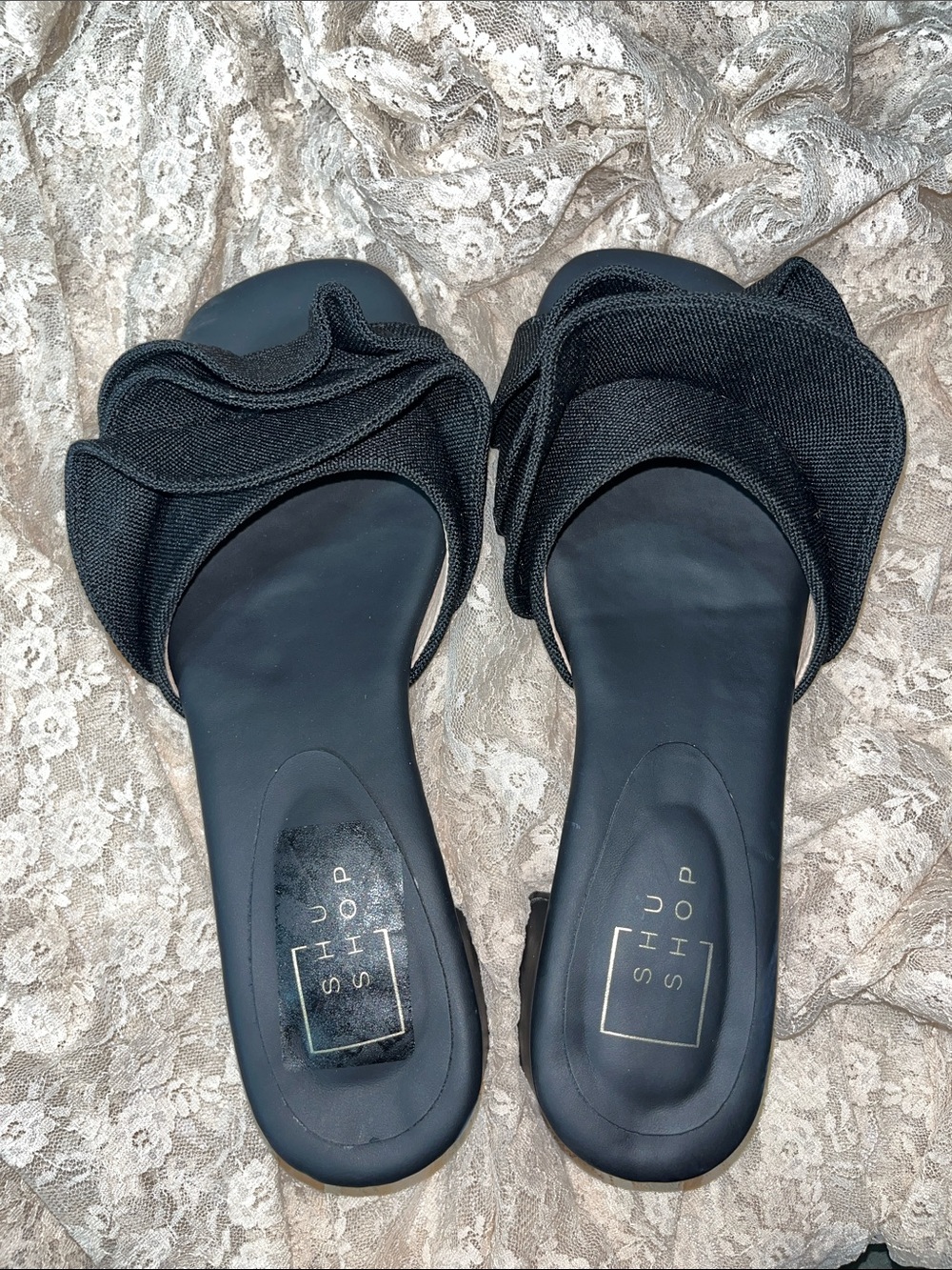 ShuShop Black Ruffle Slide Mules - Picture 1 of 5